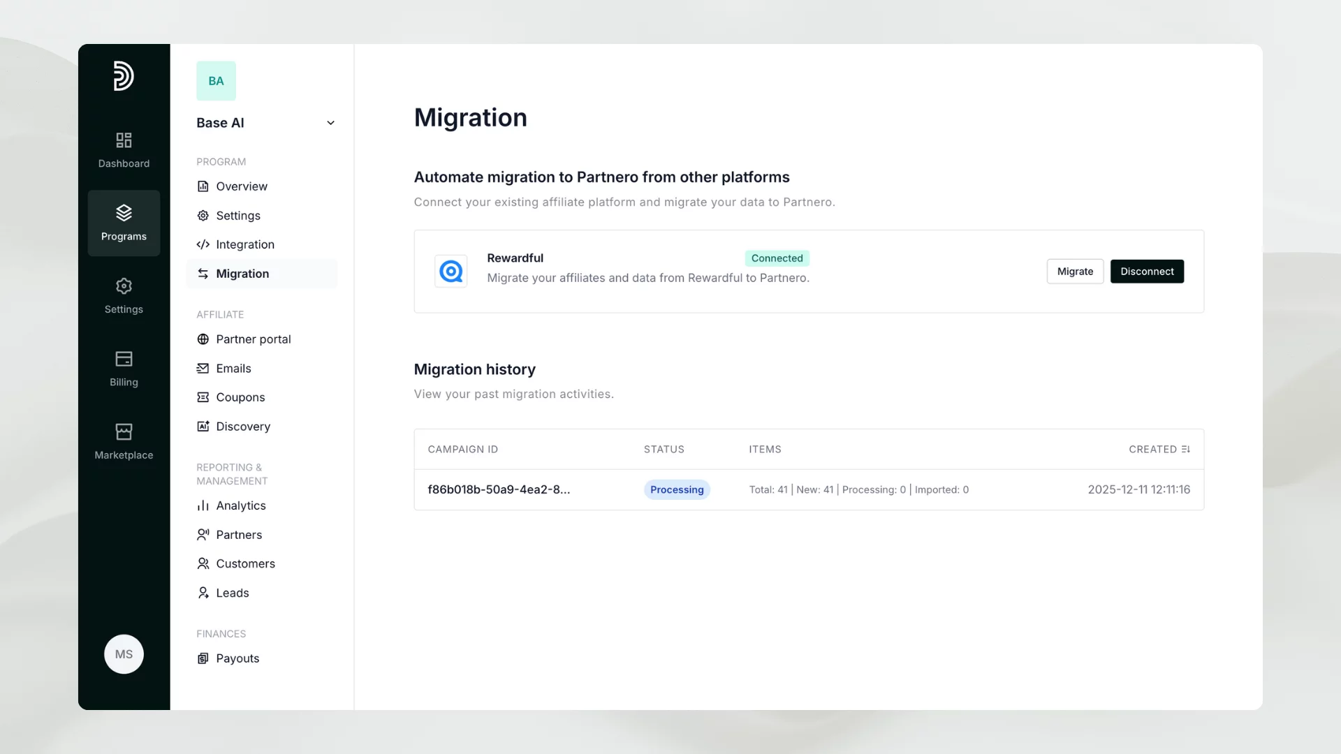 Monitor migration process